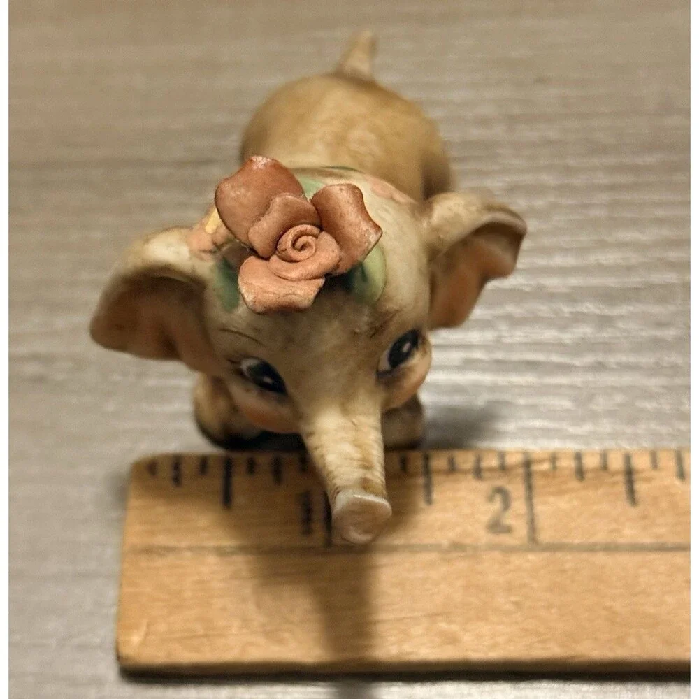 Vintage Porcelain Baby Elephant With Flowers On Head Anthropomorphic Korea